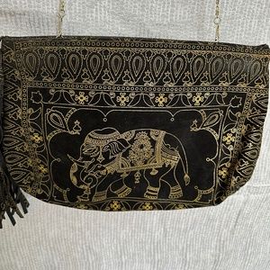 Braccialini, Vintage Handbag, leather/ suede, black and gold.